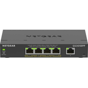 NETGEAR 5-Port Gigabit Ethernet High-Power PoE+ Plus Switch (GS305EPP), Upravljano, L2/L3, Gigabit Ethernet (10/100/1000), Puni dostrani ispis, Podrška za napajanje putem Etherneta