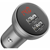 Baseus Digital Display Dual USB 4.8A Car Charger 24W Silver