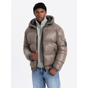 Ombre Warm mens puffer jacket with welts - dark beige