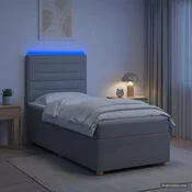 vidaXL LED posteljni pod z vzmetnico Svetlo siva 100 x 200 cm Blago