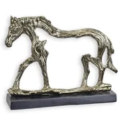 Casa Padrino luxury aluminum decorative sculpture horse silver/gray 27.8 x 6.5 x H. 21.2 cm - Aluminum decorative figure with wooden base - Living room decoration - Desk decoration