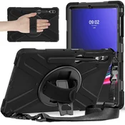 GS Oklepni ovitek za Samsung Galaxy Tab S9 FE+/S9+/S8+/S7+, 360-stopinjska zaščita z držalom za pisalo, črne barve