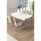 Hanah Home trpezarijski set Pale, sto na razvlacenje i 4 stolice, bela ploca, hromirane noge, krem tkanina Babyface