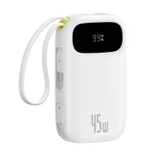 Baseus EnerFill FC31 power bank za brzo punjenje, 20.000 mAh, 45 W, s 2 integrirana USB Type-C kabela, bijela