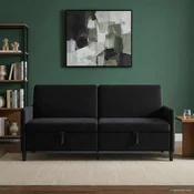 vidaXL Sofa s shrambo Črna 192 x 78 x 87 cm Poliester