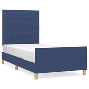 Greatstore Posteljni okvir z vzglavjem moder 100x200 cm blago