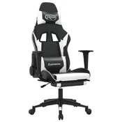 Vidaxl Gaming stol z oporo za noge črno in belo umetno usnje