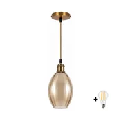 BRILAGI-LED Lestenec na kablu RETRO GLASS 1xE27/60W/230V O 17 cm zlata/dimljeno bež