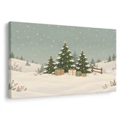 Slika zimske božične smrečice z darili - 90x60