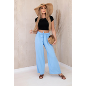 Blue trousers with a wide waist