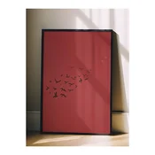 WallXpert uramljena slika 115209, jato crnih ptica na tamnocrvenoj pozadini, 50 x 70 cm, crni ram