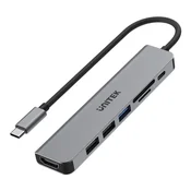 shumee Unitek H1118A 7v1 USB-C vozlišče, HDMI 4K, 3x USB-A, USB-C PD 100W, aluminij