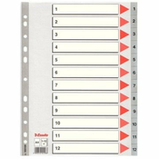 Esselte pregradni karton 1-12 A4 PP, siv (10)