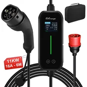 JUNSUN Polnilnik za električna vozila, trifazni 11KW, s funkcijo APP, dolžina kabla 6 metrov, 1,77-palčni zaslon, nastavljiv 6A/8A/10A/13A/16A, (22127984)
