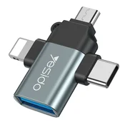 OTG adapter Yesido GS15 USB-A v Lightning, Micro-USB, USB-C, 480Mbps - črn