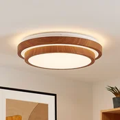 Lindby LED stropna svetilka Vaako, O 41 cm, kovina, videz lesa - Študija/pisarna - Sodobni - svetel les, bela barva - Plastika