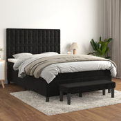 Greatstore Box spring posteljni z vzmetnico črn 140x190 cm žamet