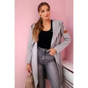 Long cardigan with a hood in gray color