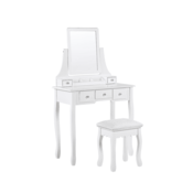 Beliani Toaletna mizica s 5 predali, pravokotnim ogledalom in belim stolčkom RAYON