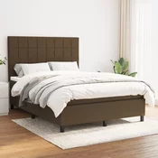 Greatstore Box spring postelja z vzmetnico temno rjava 140x200 cm blago