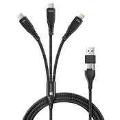 CONNECT IT Polnilni kabel Wirez 6v1, USB-C/USB, Lightning 2x USB-C, 1,25 m, črn