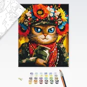 Poslikava po številkah pogumna mačka z vencem - 40x50