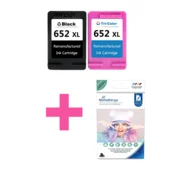 TiskajPoceni kartuša kompatibilna za HP 652 komplet XL črna/black (F6V25AE) + barvna (F6V24AE) XL -kompatibilna + foto papir