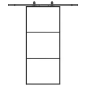 Vidaxl Drsna vrata z opremo črna 90x205 cm ESG steklo