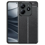 Eleganten gel ovitek Elite Guard z usnjeno teksturo in zaščito robov za Xiaomi Redmi Note 14 4G - obsidian black