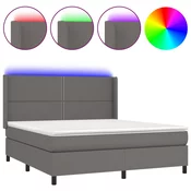 vidaXL vidaXL Box spring postelja z vzmetnico LED siva 180x200cm umetno usnje, (20901954)