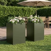 vidaXL Vrtni lonček 2 kos Olivno zelena 50 x 50 x 75 cm Mlinjeni jeklo