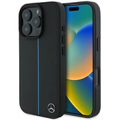 Ovitek Mercedes MEHMP16L23RURBK iPhone 16 Pro 6.3 črni trdi ovitek MB Blue Line usnjen MagSafe (MEHMP16L23RURBK)