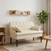vidaXL Dvojnica s gumbi Krem 111 x 68 x 80 cm Blago