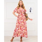 Resti Red womens long dress with fashionable pattern - Clothing