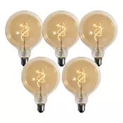 Set 5 kosov E27 LED žarnic s spiralno nitko, zlata G125 4W 270 lm 2700K, možnost zatemnitve