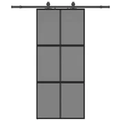 Vidaxl Drsna vrata z opremo črna 90x205 cm kaljeno steklo