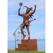 Casa Padrino luxury decorative jester sculpture on stairs rust 110 x 112 x H. 277 cm - Garden decorative jester figure - Large steel sculpture - Garden sculptures - Metal sculptures