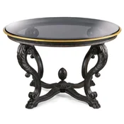 Casa Padrino luxury baroque dining table antique black/antique gold - Round baroque style solid wood dining room table with glass top - Baroque dining room & hotel furniture - Made in Italy
