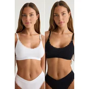 Trendyol Black-White 2-piece Seamless Lace Detail Non-wired Cupless Bralette Knitted Bra