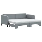 Vidaxl Izvlečna dnevna postelja z vzmetnico sv. siva 80x200 cm blago
