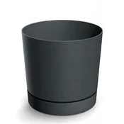 Prosperplast Plastični okrogel cvetlični lonček s krožnikom, temno siv, 29,2 cm, Tubo