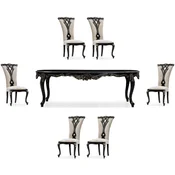 Casa Padrino luxury baroque dining room set cream/black/gold - 1 Baroque Dining Table & 6 Baroque Dining Chairs - Luxury dining room furniture in baroque style - Baroque furniture