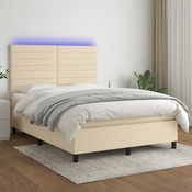 Greatstore Box spring postelja z vzmetnico LED krem 140x200 cm blago