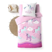 Rožnata enojna bombažna otroška posteljnina 140x200 cm Licorne – douceur dintérieur