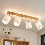Lindby stropni reflektor Imarin, 81 cm, bel, 4-plamen, les - Dnevna soba/jedilnica - Skandinavski - les svetel, bel