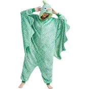 Kostum Kigurumi Pav Onesie Pižama, Mehka Flanela, Zelena, Zadrga, 2 Žepa, Za Zabavo in Dom, Odrasli, Unisex, Vzorec Pavjih Peres, Udobna Domača Oblačila