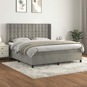 Greatstore Box spring postelja z vzmetnico svetlo siva 160x200 cm žamet