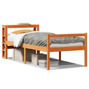 Vidaxl Posteljni okvir z vzglavjem voščeno rjava 75x190 cm borovina