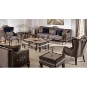 Casa Padrino luxury baroque living room set gray/dark brown/gold - 2 Sofas & 2 Armchairs & 1 Coffee Table & 2 Side Tables - Handmade baroque living room furniture - Noble & Magnificent
