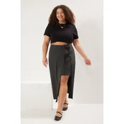 Trendyol Curve Anthracite Bow/Lace Midi Woven Plus Size Skirt